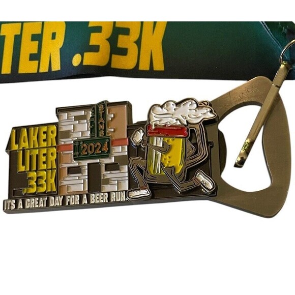 Virtual Run Medal Laker Liter .33K  2024 Bottle Opener With Lanyard - Picture 4 of 5
